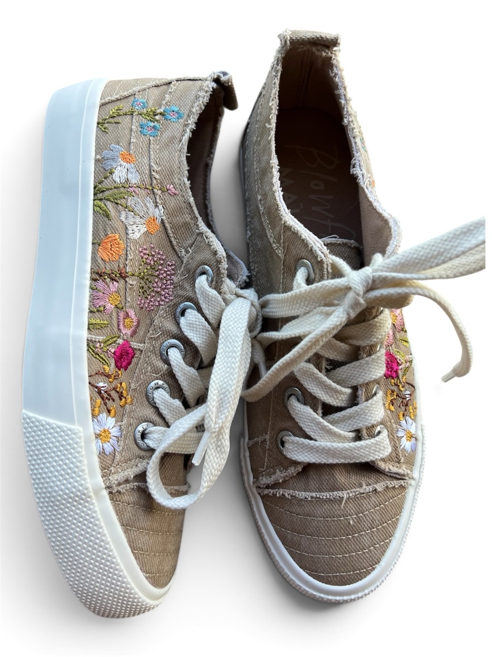 Blowfish Malibu Bloom Embroidered Taupe Canvas Sneakers - Women
